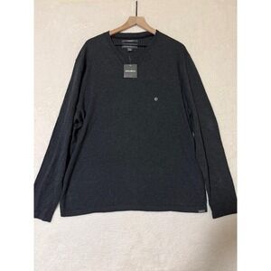 Eddie Bauer Sweater Mens XL Gray Cotton Merino V Neck Pullover Long Sleeve